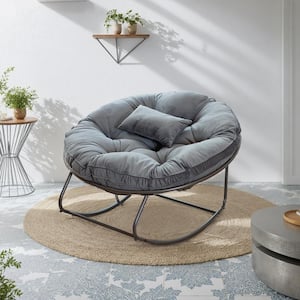 Nyajiah 1-Piece Steel Egg Rocking Chair with Dark Gray Cushions