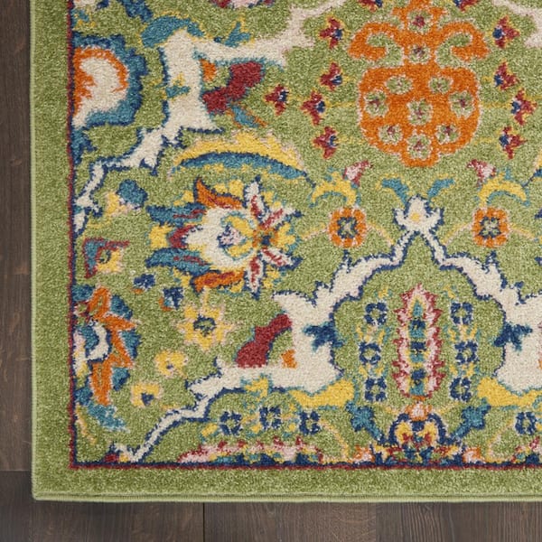 5' X 7' Green Floral Power Loom Area Rug