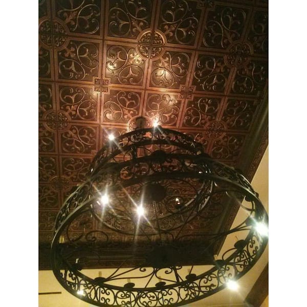 Lilies and Swirls Antique Copper 2 ft. x 2 ft. PVC Lay-in or Glue-up Faux Tin Ceiling Tile (200 sq. ft. /Case)