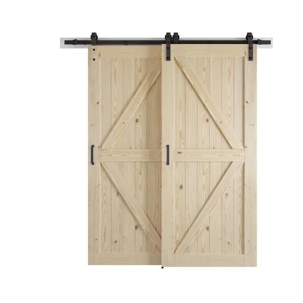 K Model 89 in. x 84 in. Natural Solid Spruce Wood Assembly Required Interior Sliding Barn Door with Hardware Kit