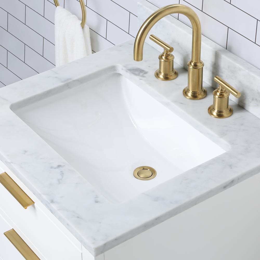 Pure White 24'' Single Sink Vanity with Carrara Marble Top