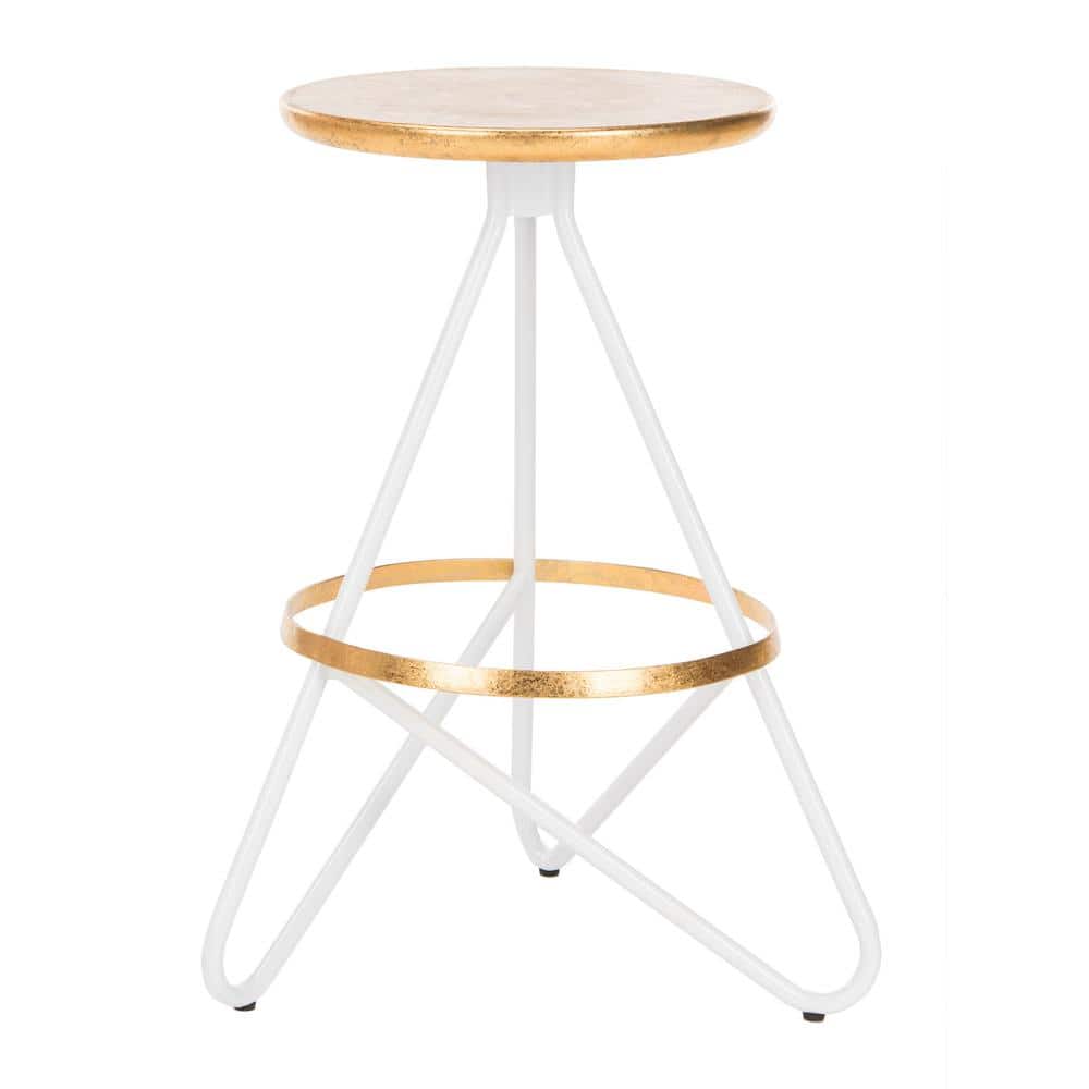 White and Gold Iron Backless Counter Stool with Hairpin Legs
