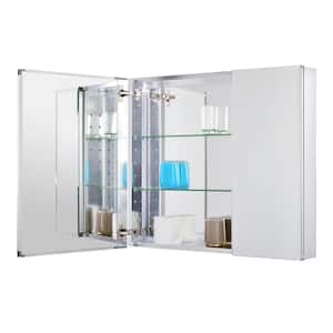 Frameless 30 in. x 26 in. Rustproof Medicine Cabinet, Mirrored Sides, Bi-View, Recess Or Surface Mount, Silver