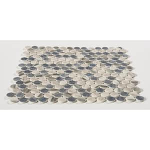 Dexo Rei White/Gray 12 1/8 in. x 12 1/8 in. Penny Round Smooth Glass Mosaic Tile (10.2 sq. ft./Case)