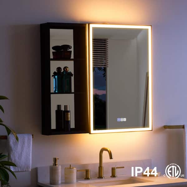 WELLFOR 32 in. W x 30 in. H Rectangular Aluminum Medicine Cabinet with Mirror and LED Lighted,Anti-fog,Dimmable,Right Open Door