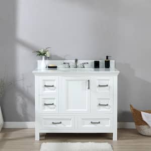 Isla 42 in. Single Bathroom Vanity in White with Composite Stone Vanity Top in Carrara with White Basin