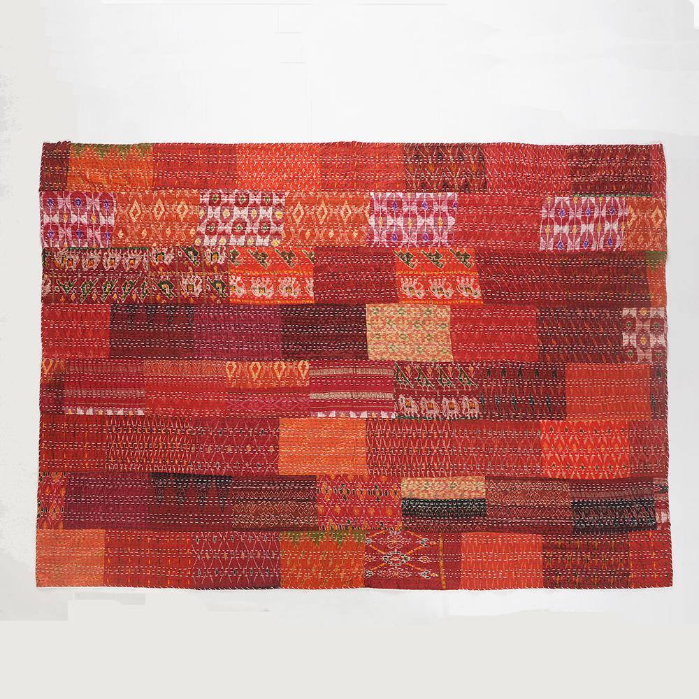 Handmade Maroon Cotton Silk Patchwork Throw Blanket