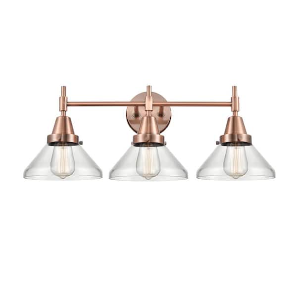 Caden 26 in. 3-Light Antique Copper, Clear Vanity Light with Clear Glass Shade