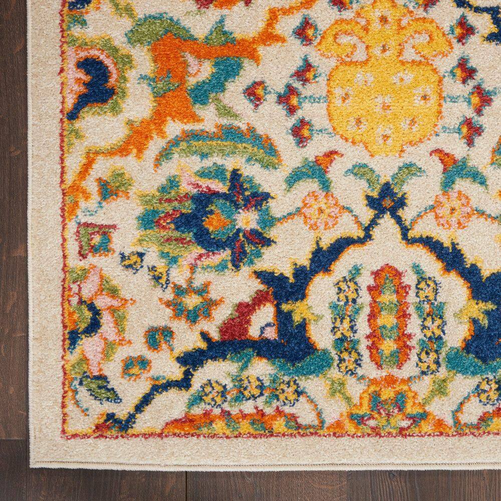 Ivory and Jewel Tones Boho Floral 8'x10' Synthetic Area Rug