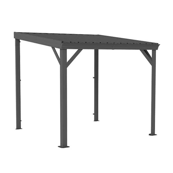 8 ft. x 8 ft. Hardtop Metal Gazebo, Lean to Awning, Wall Mounted Pergola with Reinforced Roof