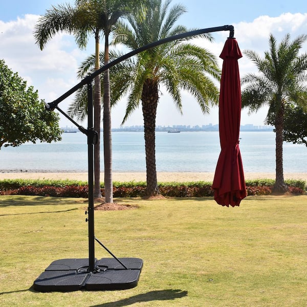 4-Piece Universal Standard Cross Patio Umbrella Base in Black, Weighted Cantilever and Offset Patio Umbrella