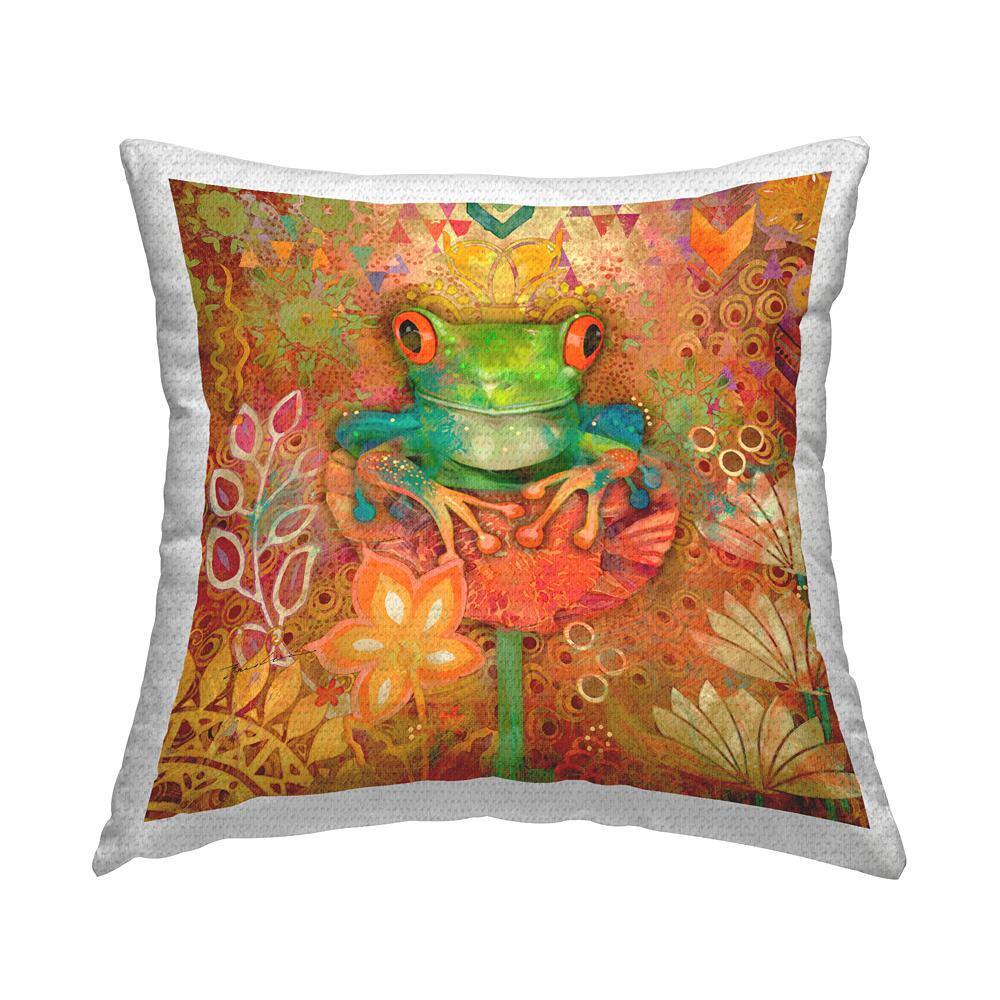 Frog and Floral Pattern Orange Square Outdoor Throw Pillow price history on PriceWatchPro