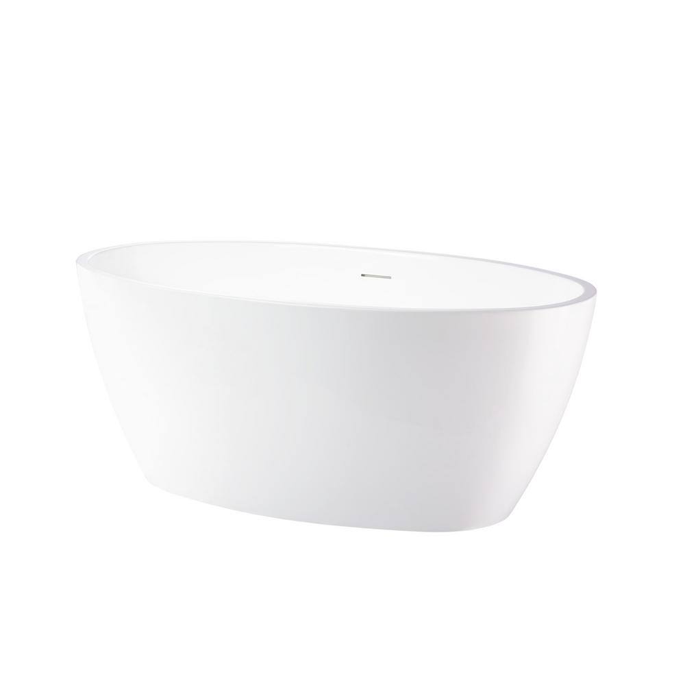 Modern White Acrylic Freestanding Soaking Bathtub with Overflow