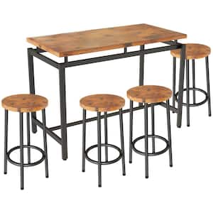 Milo 5-Piece Rectangle Wood Top Rustic Brown Counter Height Table Set