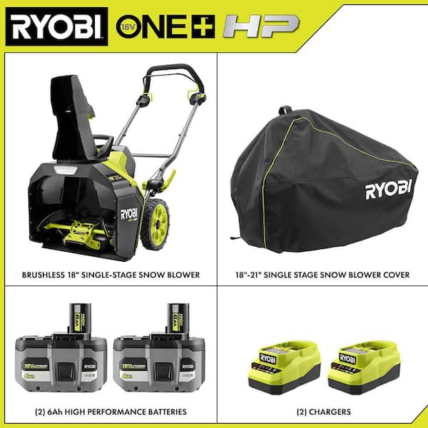 18V HP Brushless 18 in. Single-Stage Cordless Electric Snow Blower with Cover, (2) 6.0 Ah Batteries, and (2) Chargers