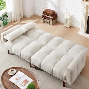 81.1 in. Convertible Futon Sofa Bed Modern Adjustable Couch Ivory Linen Sleeper with 2 Pillows for Apartment, Studio
