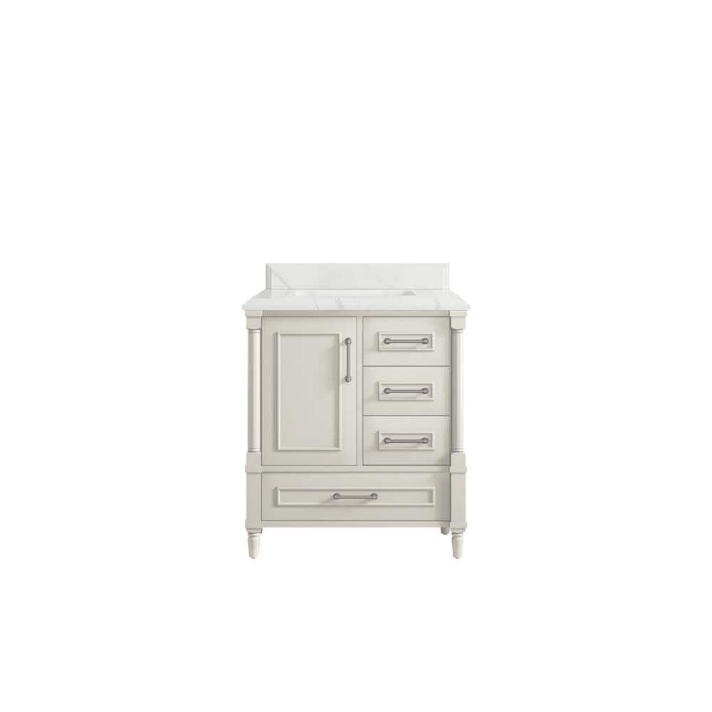 Hudson 30 in. Alabaster Solid Wood Bath Vanity with Quartz Top