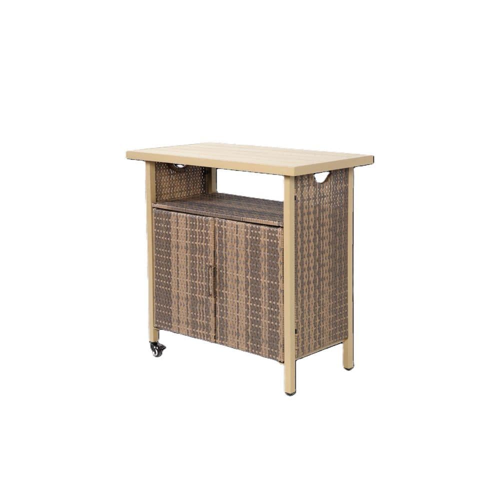 Outdoor Wicker Bar Cart, Bar Wine Serving Cart with Wheels, Patio Rolling Bar Cart for Porch Backyard Garden Poolside price history on PriceWatchPro