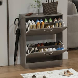 22.4 in. W x 29.3 in. H 16-Pair Gray Wood 2-Drawer Shoe Storage Cabinet with Foldable Compartments