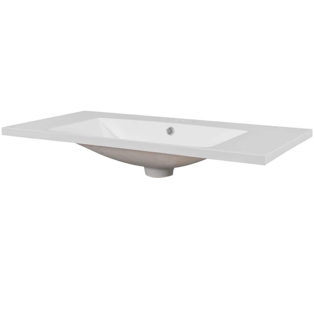 36" White Ceramic Undermount Single Bathroom Vanity Top