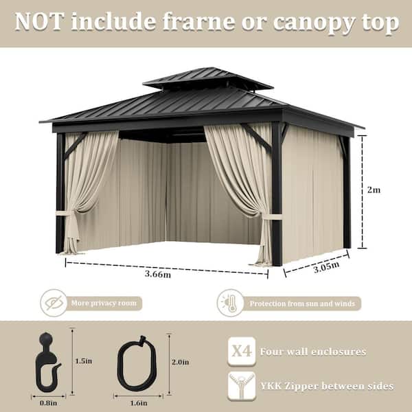 10 ft. x 12 ft. Universal Outdoor Privacy Curtains, Gazebo Curtain Replacement with Zipper Cream (4-Side Curtain Only)
