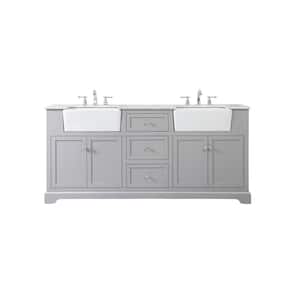 Simply Living 72 in. W x 22 in. D x 34.75 in. H Bath Vanity in Grey with Carrara White Marble Top