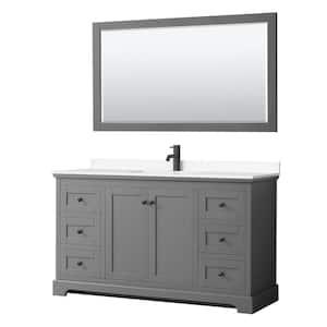 Avery 60 in. W x 22 in. D x 35 in. H Single Bath Vanity in Dark Gray with White Cultured Marble Top and 58 in. Mirror