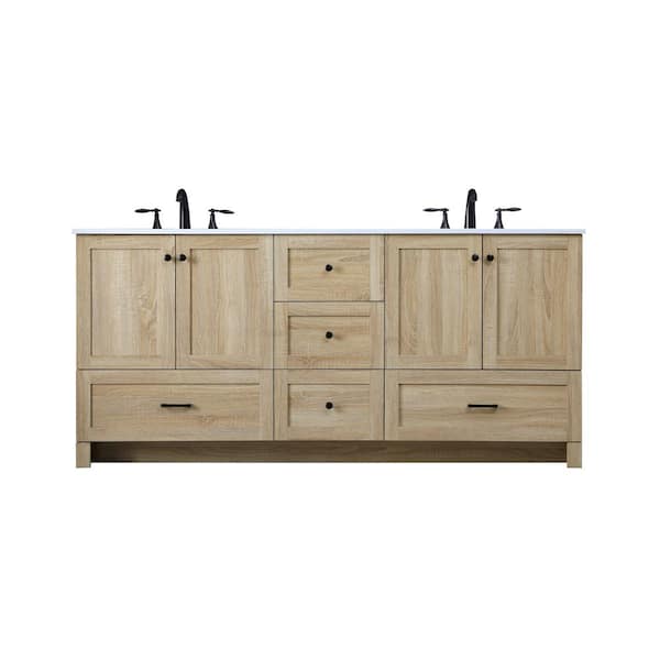 72 in. W x 19 in. D x 34 in. H Double Sink Bath Vanity in Mango Wood with Ivory White Engineered Marble Top