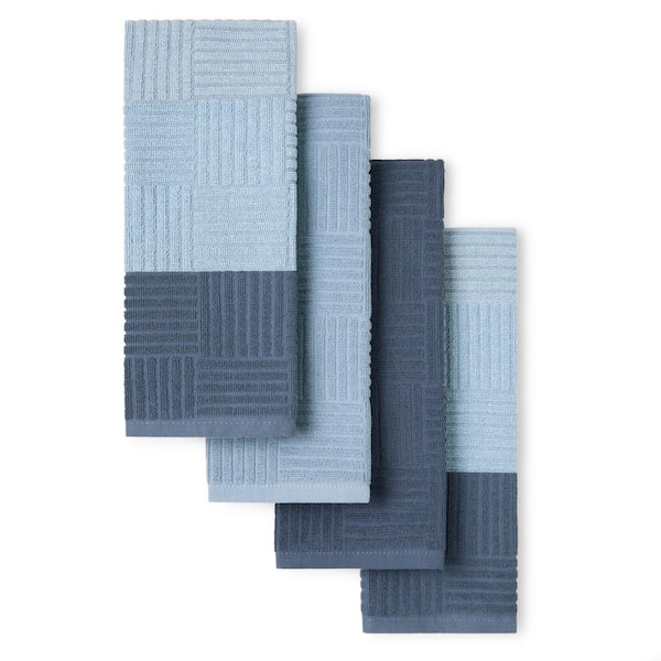 Blue Basketweave Striped Terrycloth Kitchen Towel Set (Set of 4)