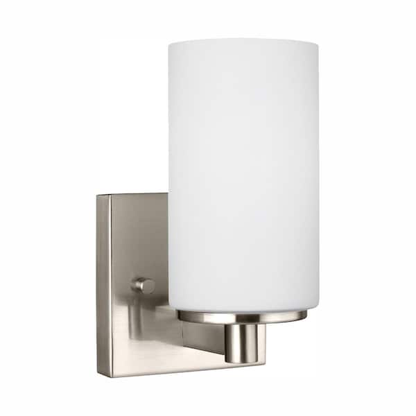 Generation Lighting Hettinger 4 in. 1-Light Brushed Nickel Transitional Contemporary Wall Sconce Bathroom Vanity Light with LED Bulb
