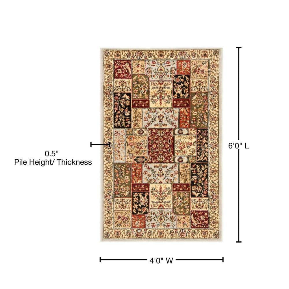 Grey and Multicolor Floral 4' x 6' Synthetic Area Rug