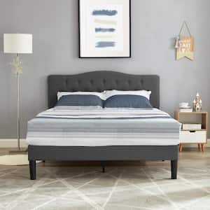 Upholstered Platform Bed with Button-Tufted Headboard Wood Slat Support Easy Assembly - Full Dark Gray 56.6 in. W