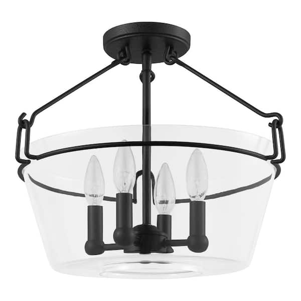 Home Decorators Collection Crestlane 16.5 in. 4-Light Black Semi-Flush Mount Ceiling Light Fixture with Clear Glass