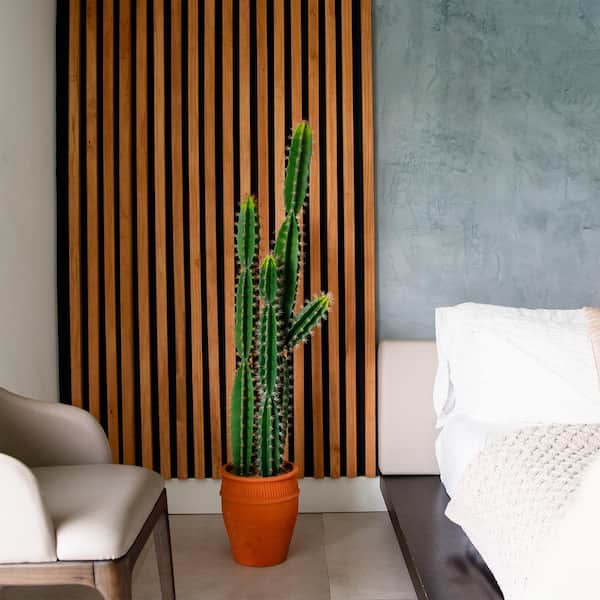 Nearly Natural 5 ft. Artificial Green Cactus in Terracotta Planter