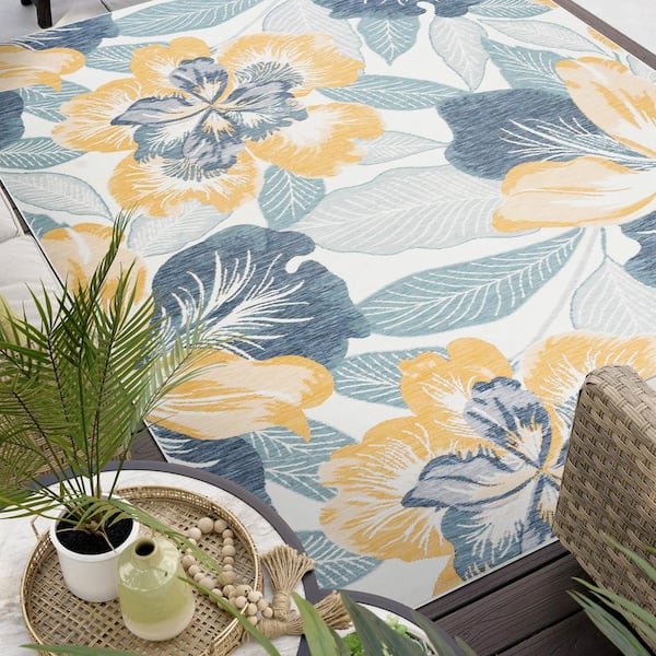 Flora Navy 8 ft. x 10 ft. Floral Indoor/Outdoor Area Rug
