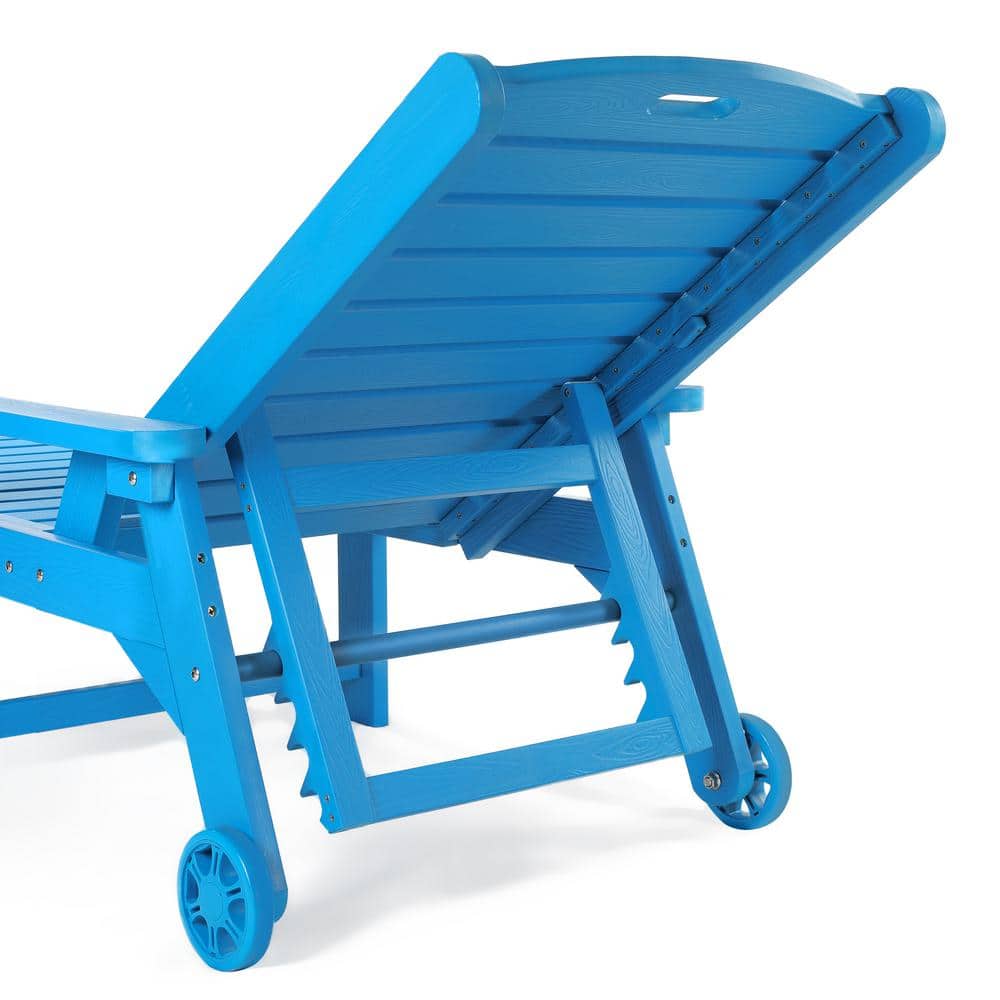 Blue Adjustable Plastic Outdoor Chaise Lounge with Arms