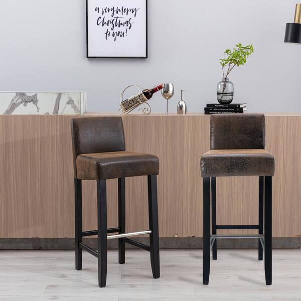 H Brown Leather Bar Stools, Brown Leather Bar Stool Wooden Legs