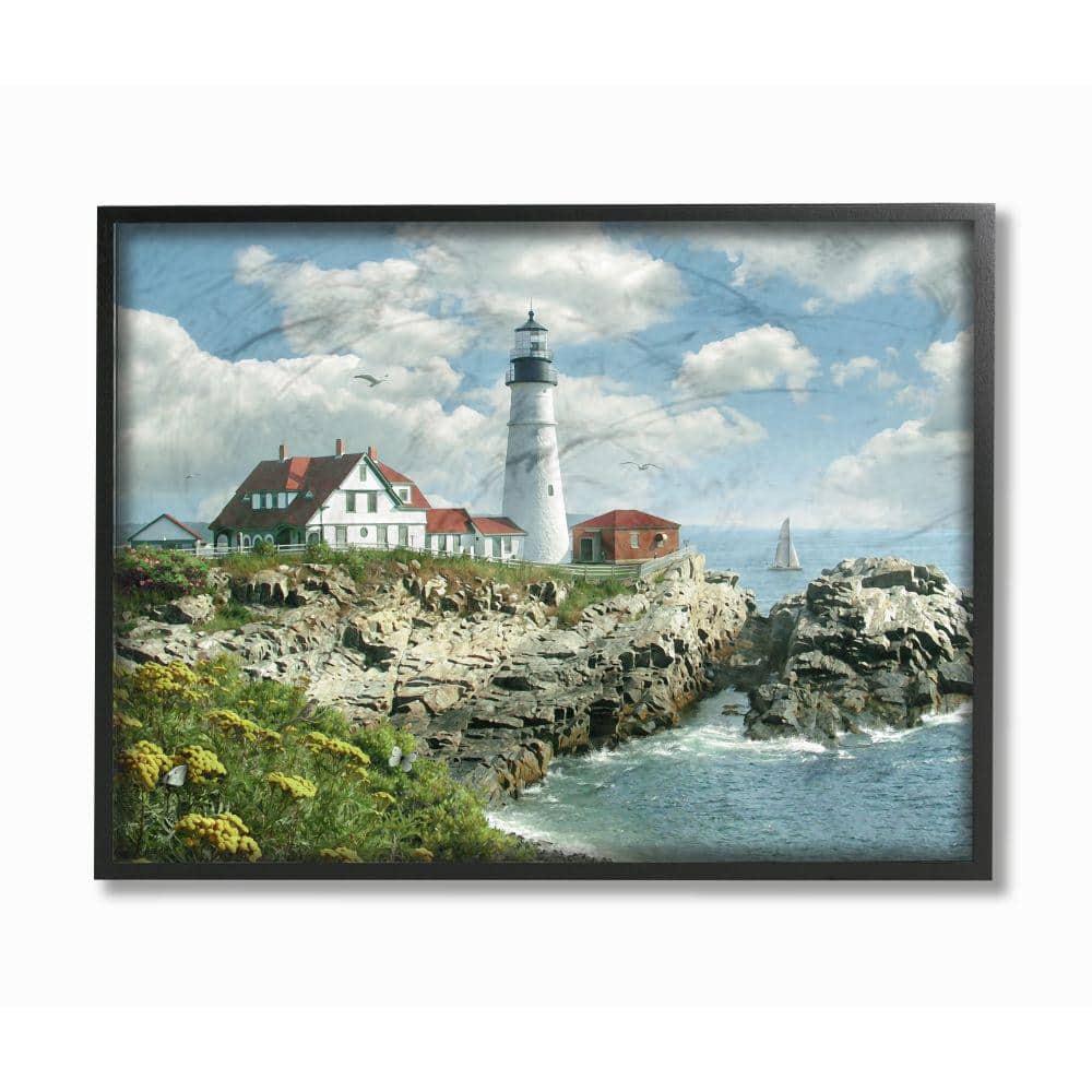 Portland Head Lighthouse Scene with Sail Boat on Canvas
