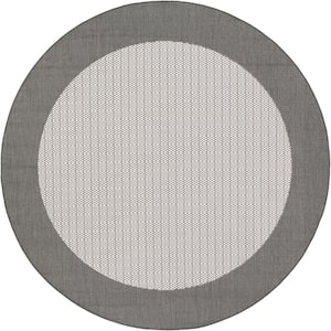 Recife Checkered Field Grey-White 9 ft. x 9 ft. Round Indoor/Outdoor Area Rug
