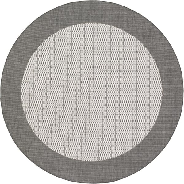 Couristan Recife Checkered Field Grey-White 9 ft. x 9 ft. Round Indoor/Outdoor Area Rug