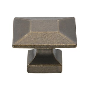 1-3/8 in. Antique Brass Square Cabinet Knob (10-Pack)
