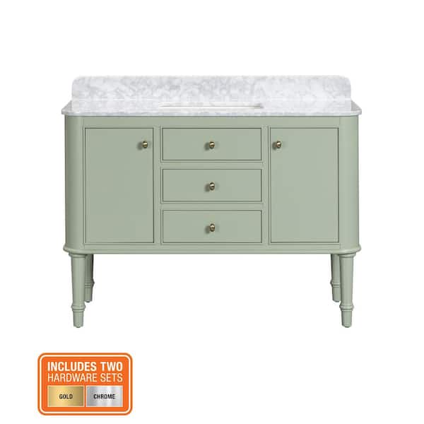 Collette 48 in. Single Sink Freestanding Bathroom Vanity in Moss Green with White Carrara Marble Top (Assembled)