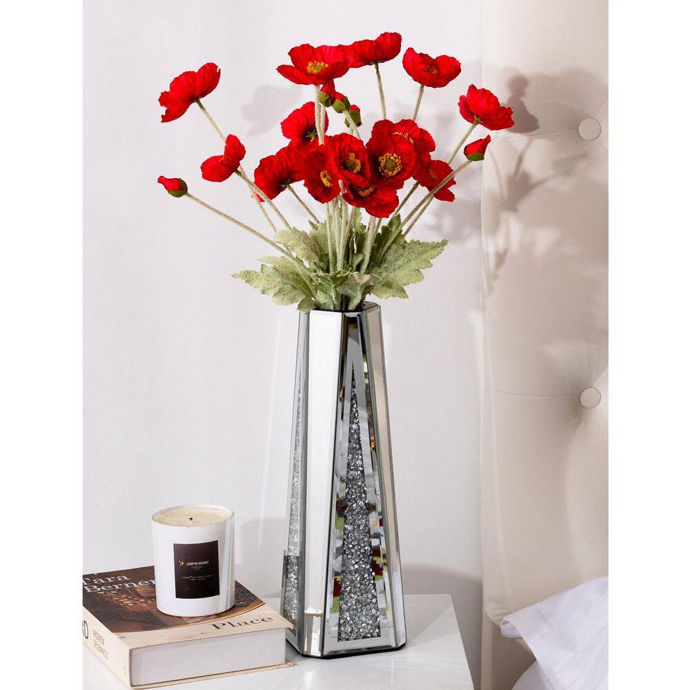 THKSHOUZ 13 in. Silver Glass Tapered Cylinder Decorative Vase SF