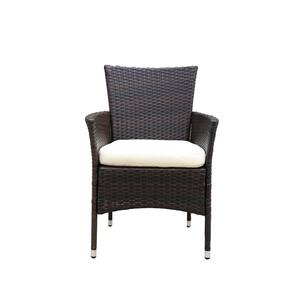 Brown Wicker Outdoor Lounge Chair PE Rattan Wicker Modern Armchair Set for Garden with Beige Cushion (2-Pack)