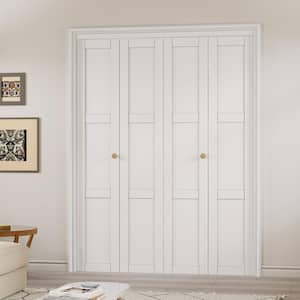 60 in. x 80 in. 3-Lite Solid Core Panel White Primed Composite MDF Interior Closet Bi-fold Door with Hardware Kit