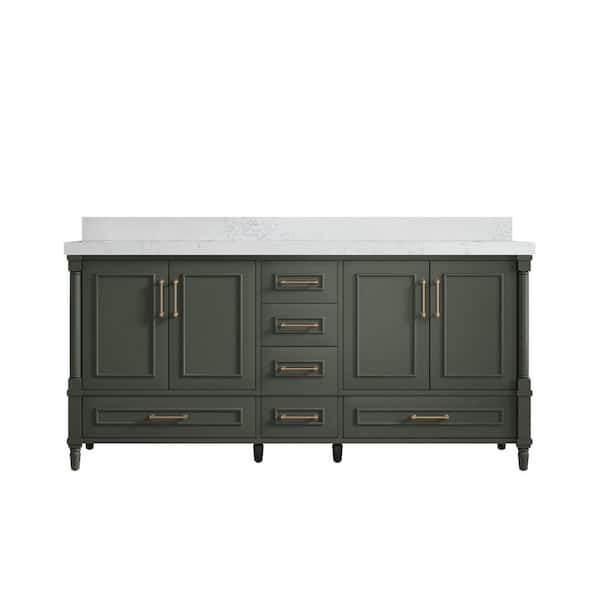 Willow Collections Hudson 72 in. W x 22 in. D x 36 in. H Double Sink Bath Vanity in Pewter Green with 2 in. Empira Quartz Top