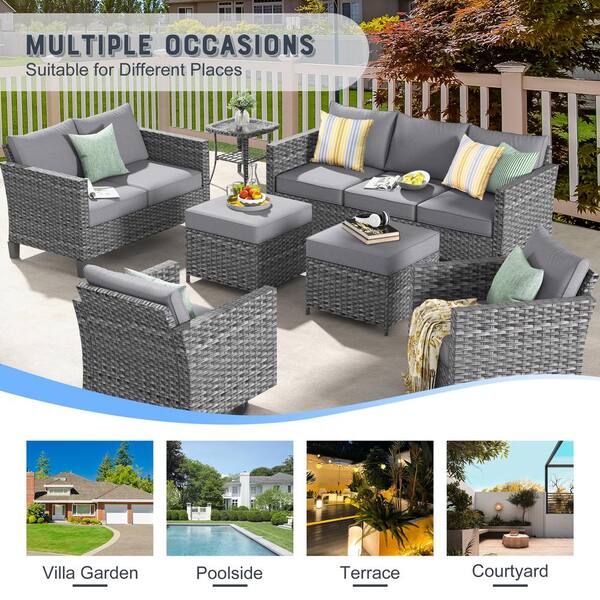 XIZZI Neptune Gray 7-Pcs Wicker Patio Conversation Seating Sofa