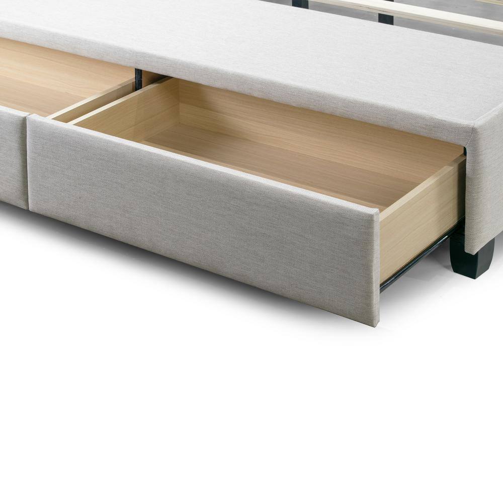 Beige King Upholstered Bed with Storage Drawers and Tufted Headboard