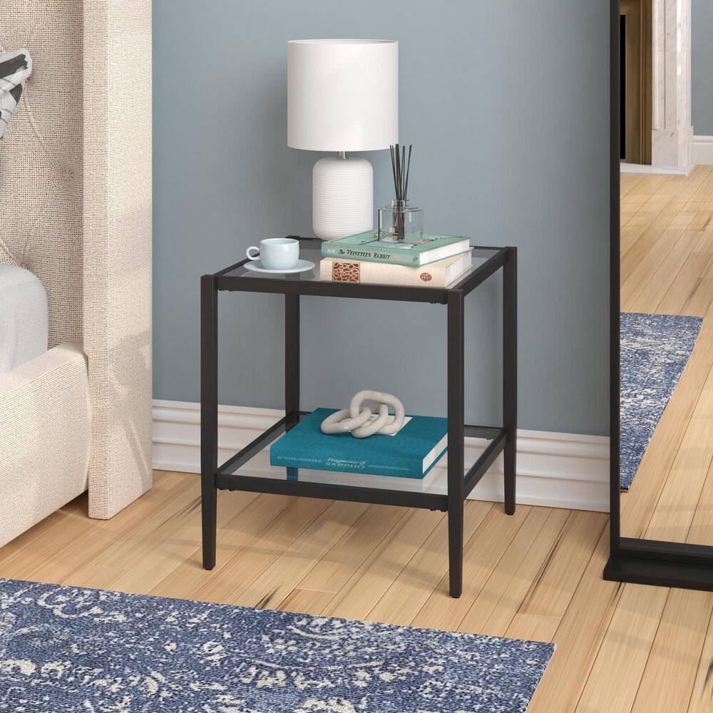 Modern Blackened Bronze 20" Square Metal & Glass Side Table