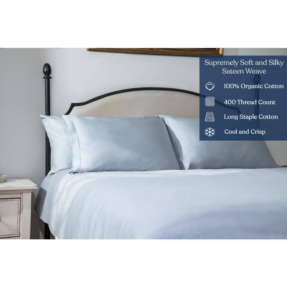 Light Blue Organic Cotton California King Fitted Sheet Set